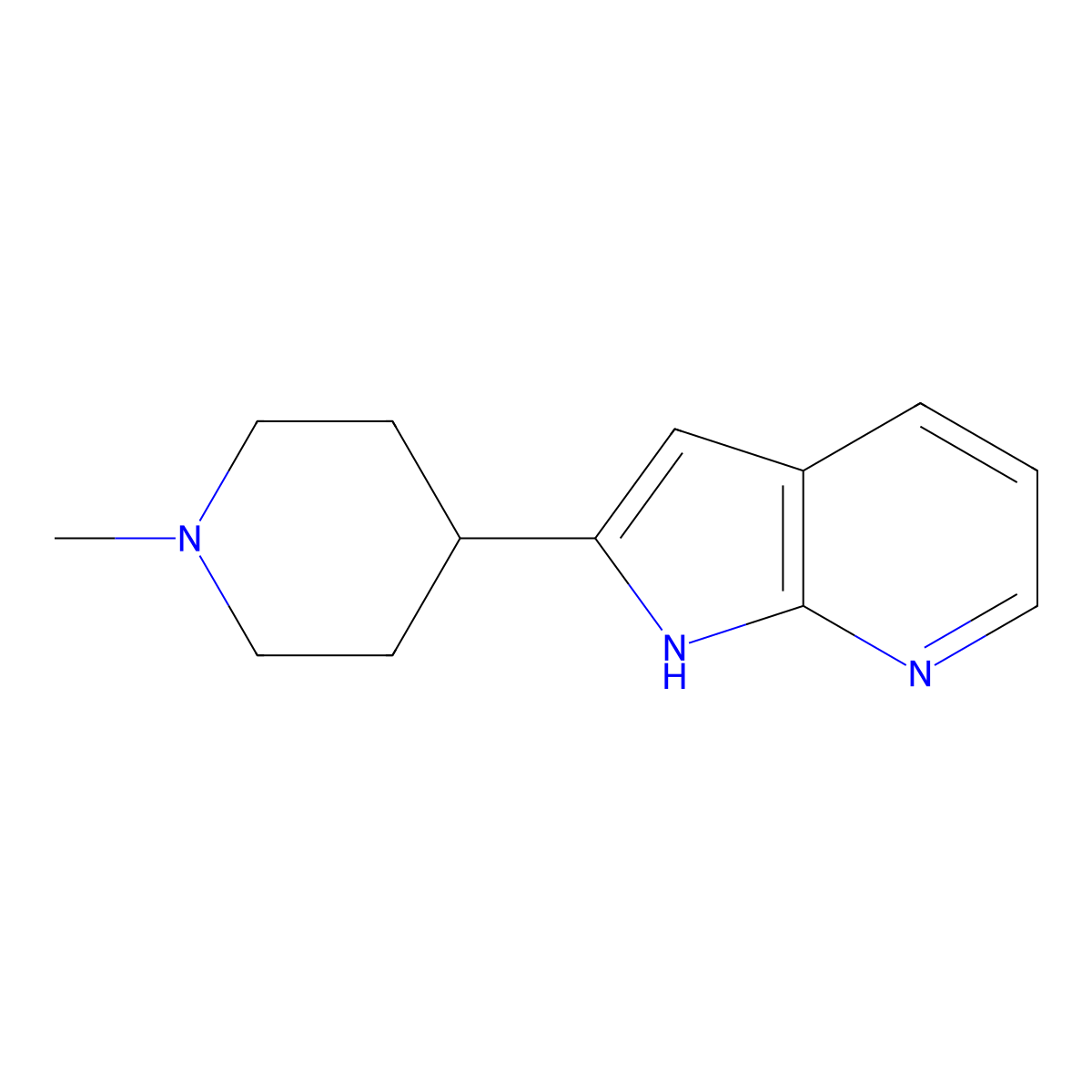 2-(1-methylpiperidin-4-yl)-1H-pyrrolo[2,3-b]pyridine molecular structure, CAS 1381121-19-2