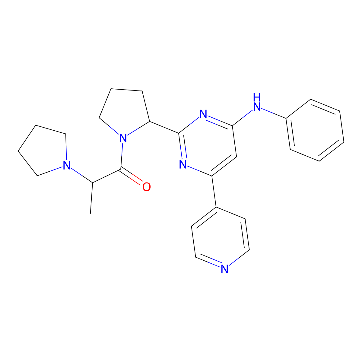 1-(2-(4-(Phenylamino)-6-(pyridin-4-yl)pyrimidin-2-yl)pyrrolidin-1-yl)-2-(pyrrolidin-1-yl)propan-1-one molecular structure, CAS 1381173-21-2