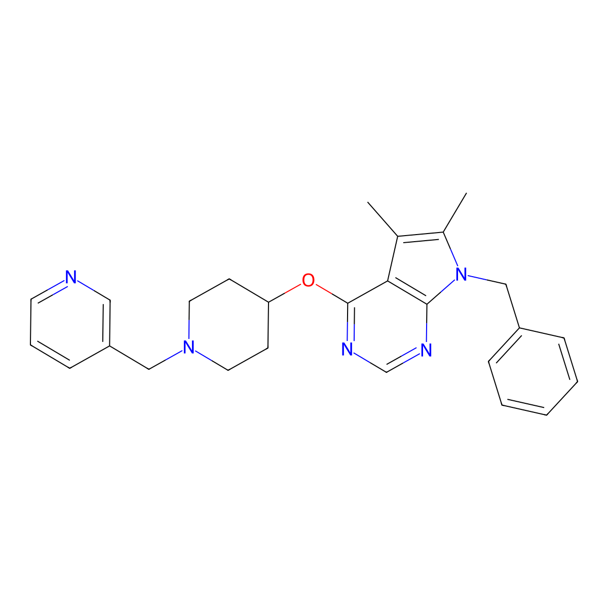 3-{[4-({7-benzyl-5,6-dimethyl-7H-pyrrolo[2,3-d]pyrimidin-4-yl}oxy)piperidin-1-yl]methyl}pyridine molecular structure, CAS 1381208-99-6