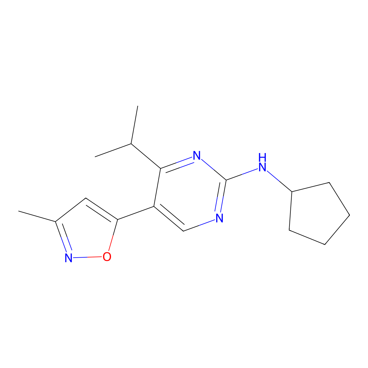 N-Cyclopentyl-4-isopropyl-5-(3-methylisoxazol-5-yl)pyrimidin-2-amine molecular structure, CAS 1381278-01-8
