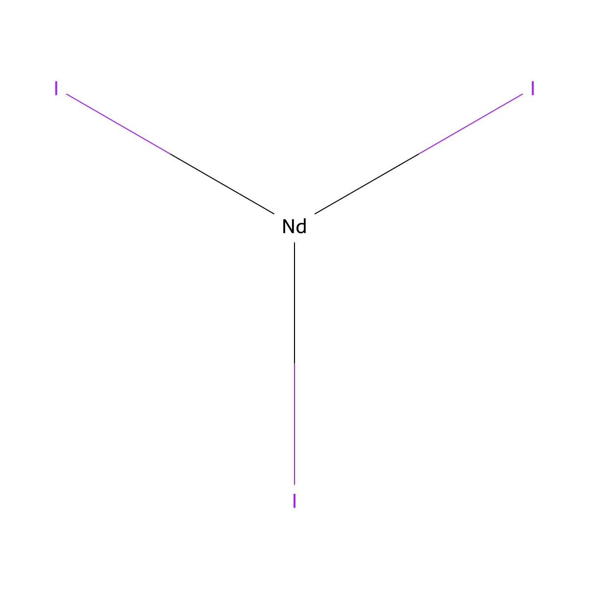 Neodymium iodide (NdI3) molecular structure, CAS 13813-24-6