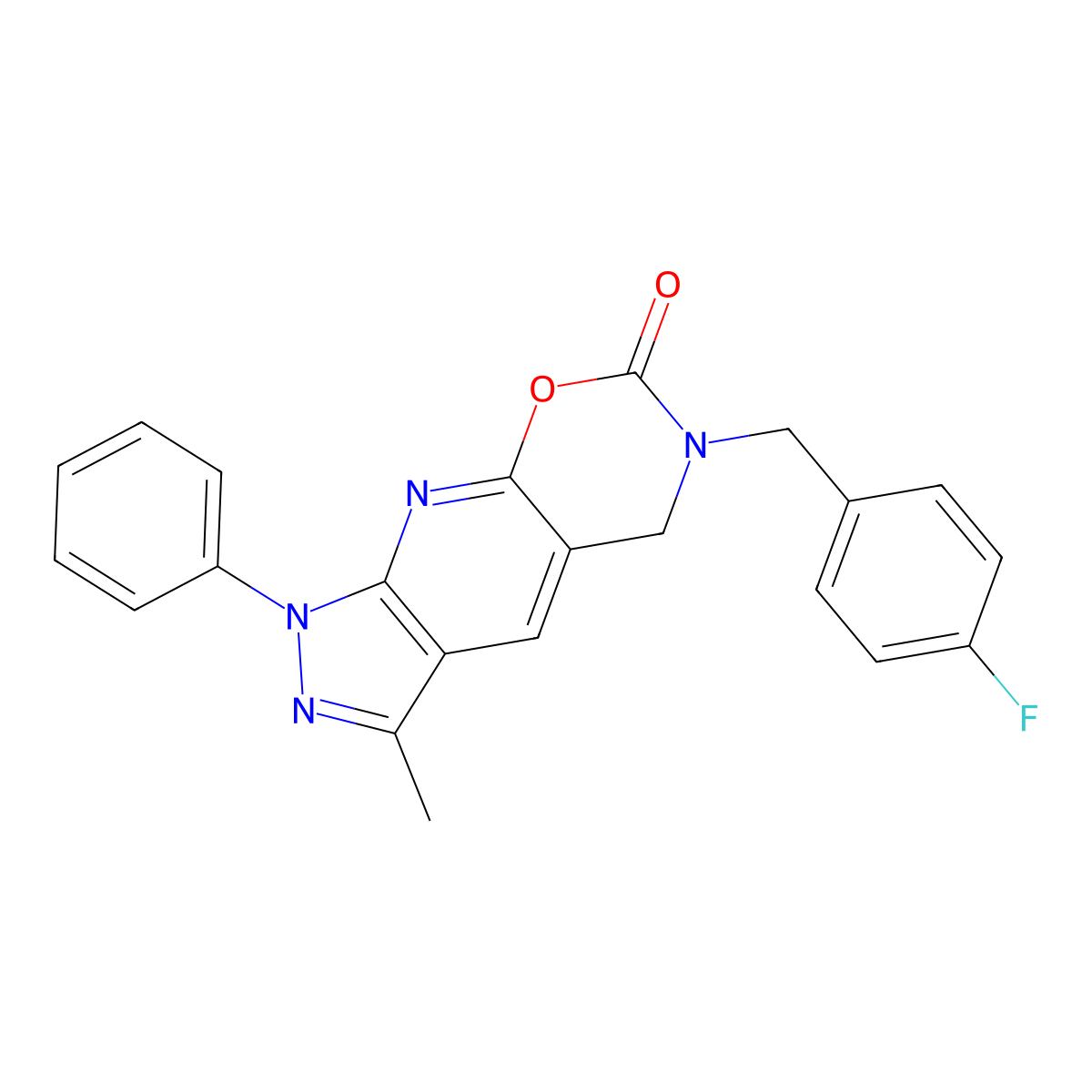 6-(4-fluorobenzyl)-3-methyl-1-phenyl-5,6-dihydropyrazolo[4',3':5,6]pyrido[3,2-e][1,3]oxazin-7(1H)-one molecular structure, CAS 1381314-79-9