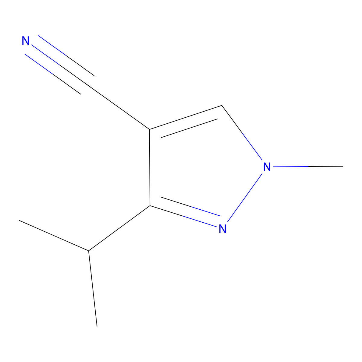 1-methyl-3-(propan-2-yl)-1H-pyrazole-4-carbonitrile molecular structure, CAS 138134-19-7