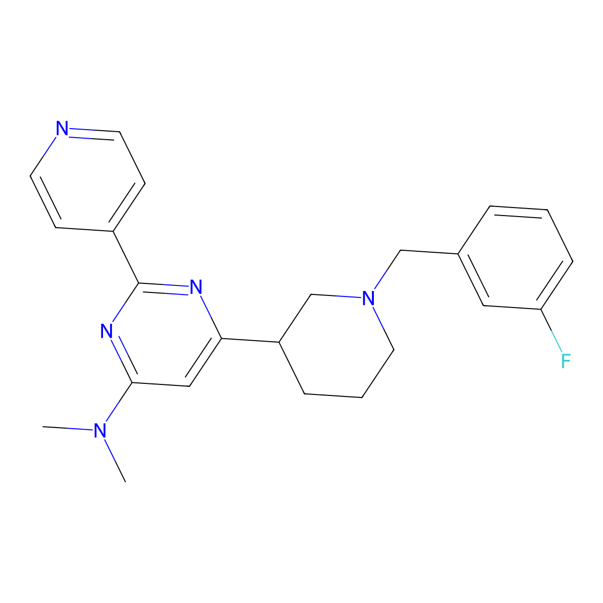 6-(1-(3-Fluorobenzyl)piperidin-3-yl)-N,N-dimethyl-2-(pyridin-4-yl)pyrimidin-4-amine molecular structure, CAS 1381364-79-9