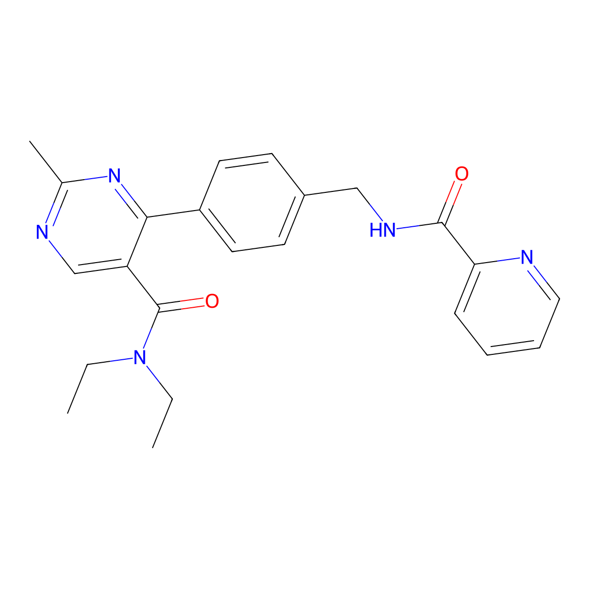 N,N-Diethyl-2-methyl-4-(4-{[(pyridine-2-carbonyl)amino]methyl}phenyl)pyrimidine-5-carboxamide molecular structure, CAS 1381390-00-6