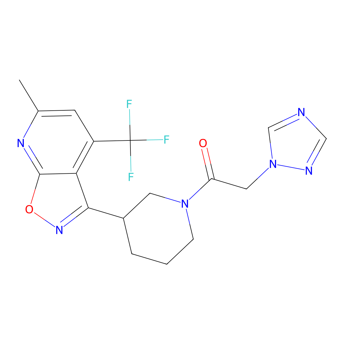 1-(3-(6-Methyl-4-(trifluoromethyl)isoxazolo[5,4-b]pyridin-3-yl)piperidin-1-yl)-2-(1H-1,2,4-triazol-1-yl)ethan-1-one molecular structure, CAS 1381449-35-9