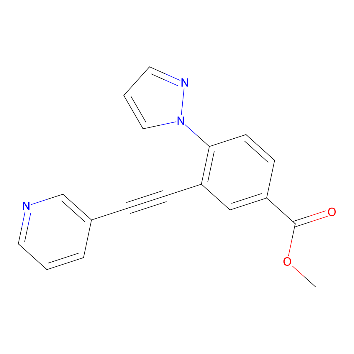 Methyl 4-(1H-pyrazol-1-yl)-3-[2-(3-pyridinyl)ethynyl]benzoate molecular structure, CAS 1381478-41-6