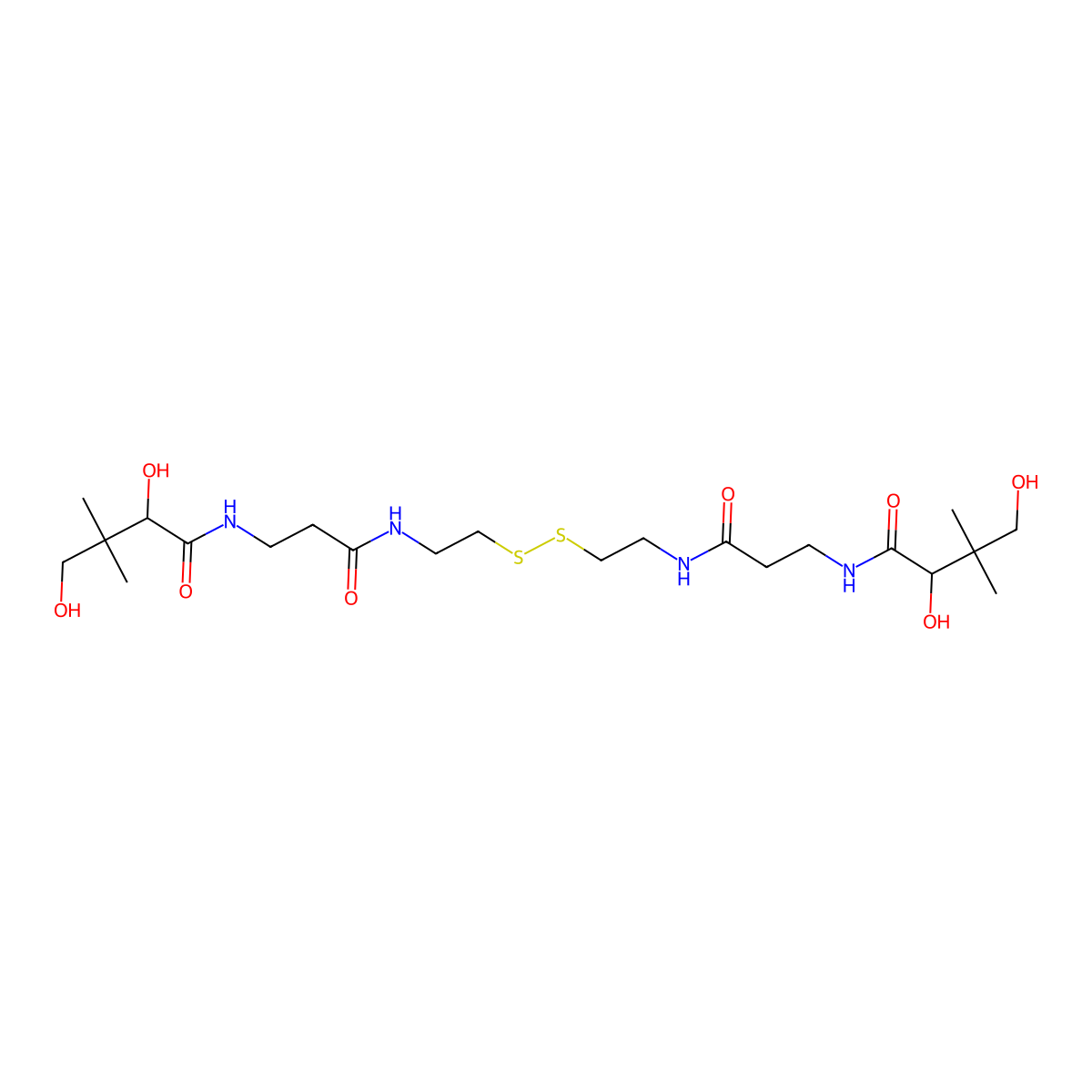 N-[3-[2-[2-[3-[(2,4-dihydroxy-3,3-dimethylbutanoyl)amino]propanoylamino]ethyldisulfanyl]ethylamino]-3-oxopropyl]-2,4-dihydroxy-3,3-dimethylbutanamide molecular structure, CAS 138148-35-3
