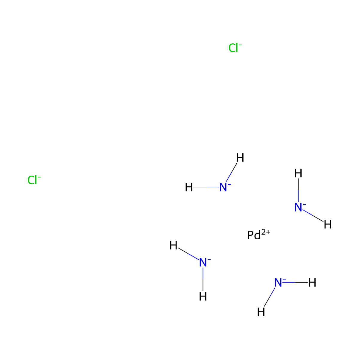 Palladium tetraamine dichloride molecular structure, CAS 13815-17-3