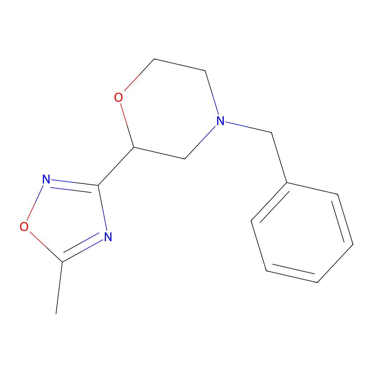 4-Benzyl-2-(5-methyl-1,2,4-oxadiazol-3-yl)morpholine molecular structure, CAS 1381581-82-3