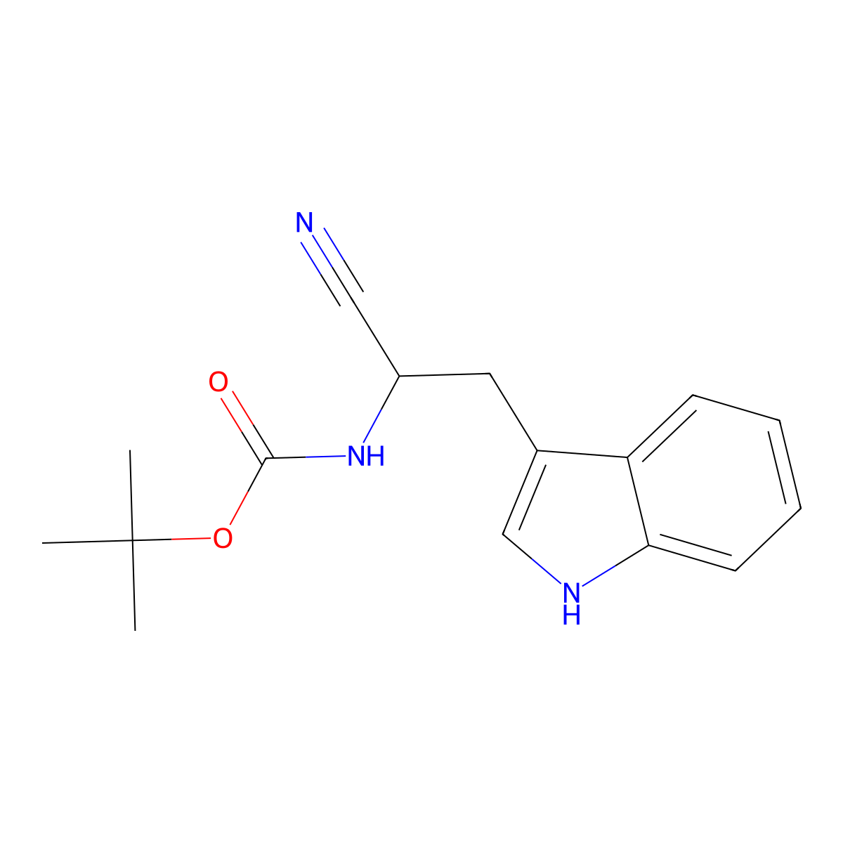 tert-butyl N-[(1S)-1-cyano-2-(1H-indol-3-yl)ethyl]carbamate molecular structure, CAS 138165-79-4
