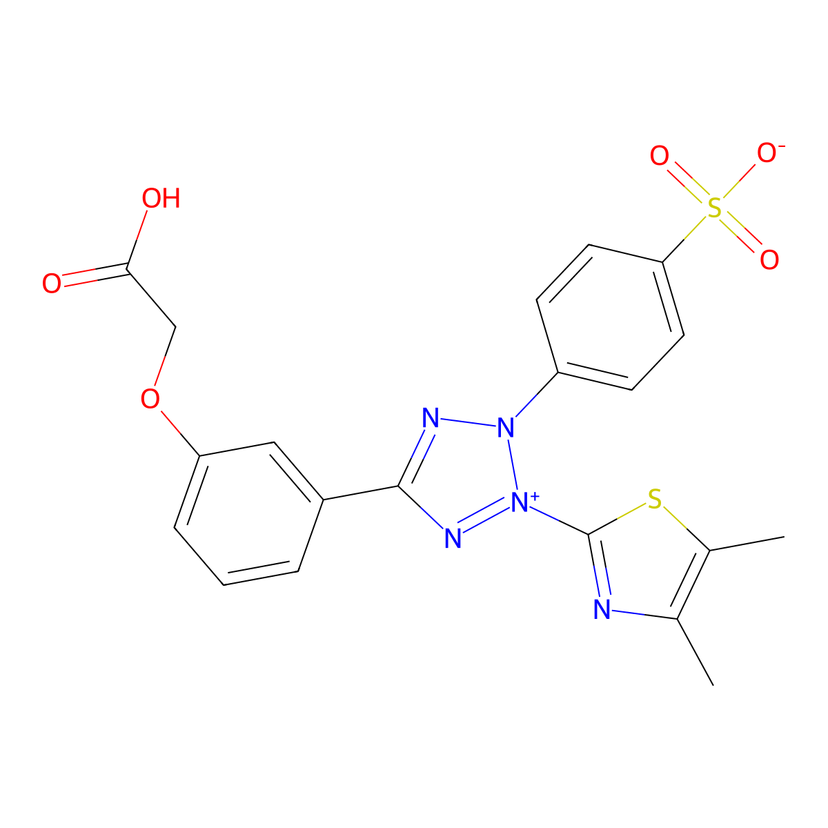 3-(4,5-dimethylthiazol-2-yl)-5-(3-carboxymethoxyphenyl)-2-(4-sulfophenyl)-2H-tetrazolium molecular structure, CAS 138169-43-4