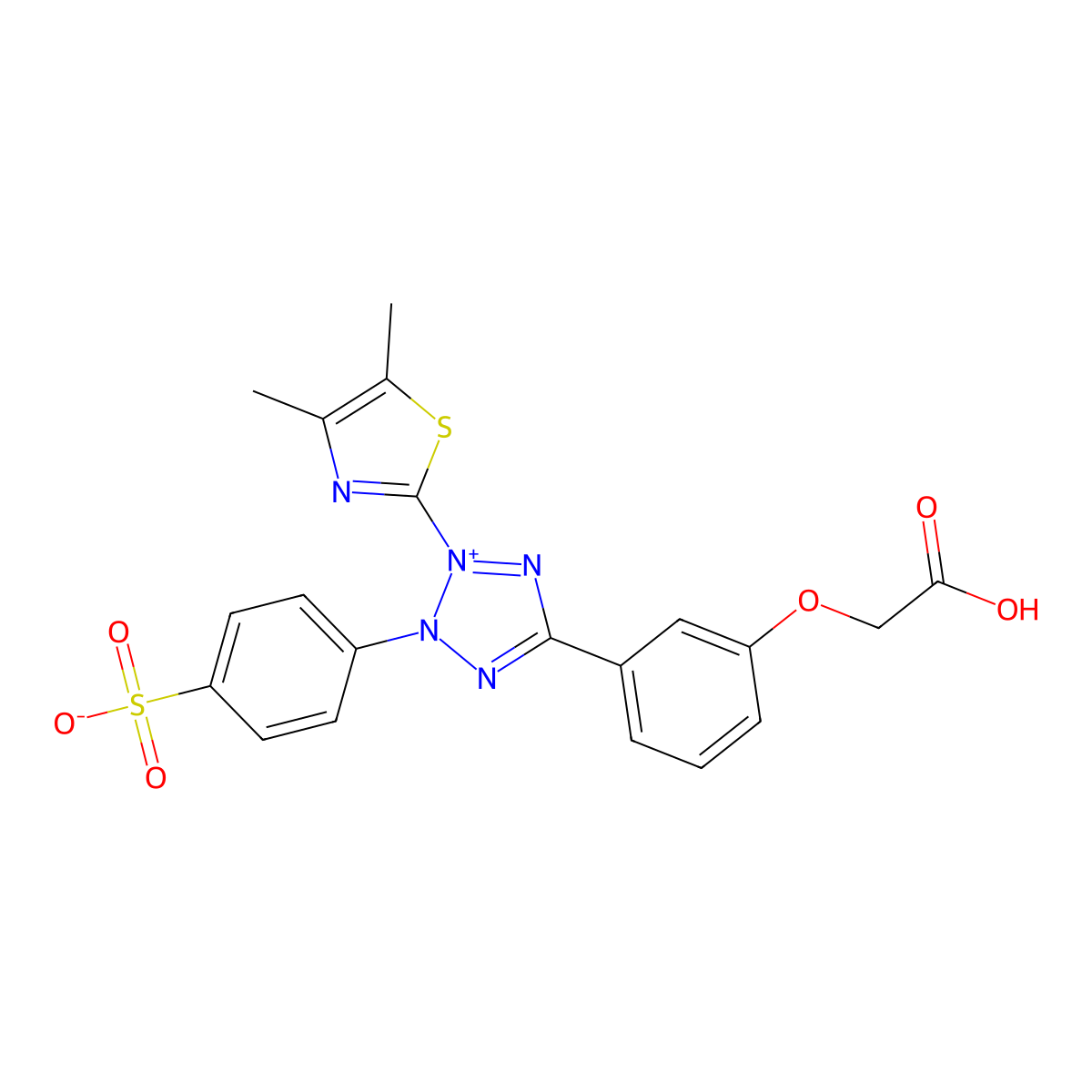 3-(4,5-dimethylthiazol-2-yl)-5-(3-carboxymethoxyphenyl)-2-(4-sulfophenyl)-2H-tetrazolium molecular structure, CAS 138169-43-4