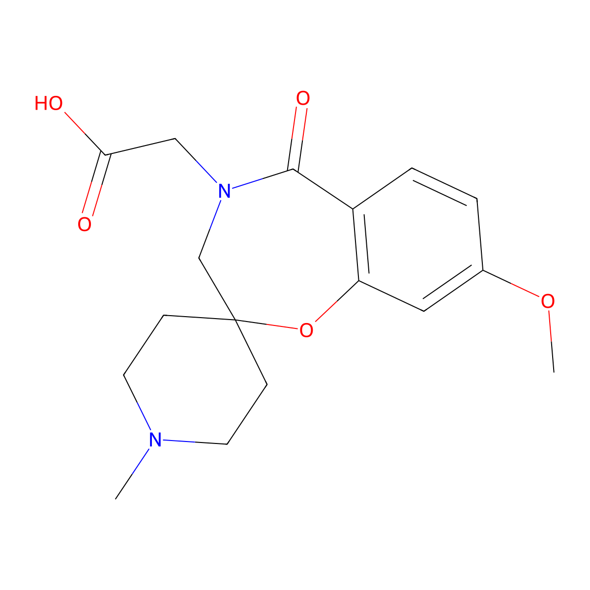 2-{8-methoxy-1'-methyl-5-oxo-4,5-dihydro-3H-spiro[1,4-benzoxazepine-2,4'-piperidin]-4-yl}acetic acid molecular structure, CAS 1381740-07-3