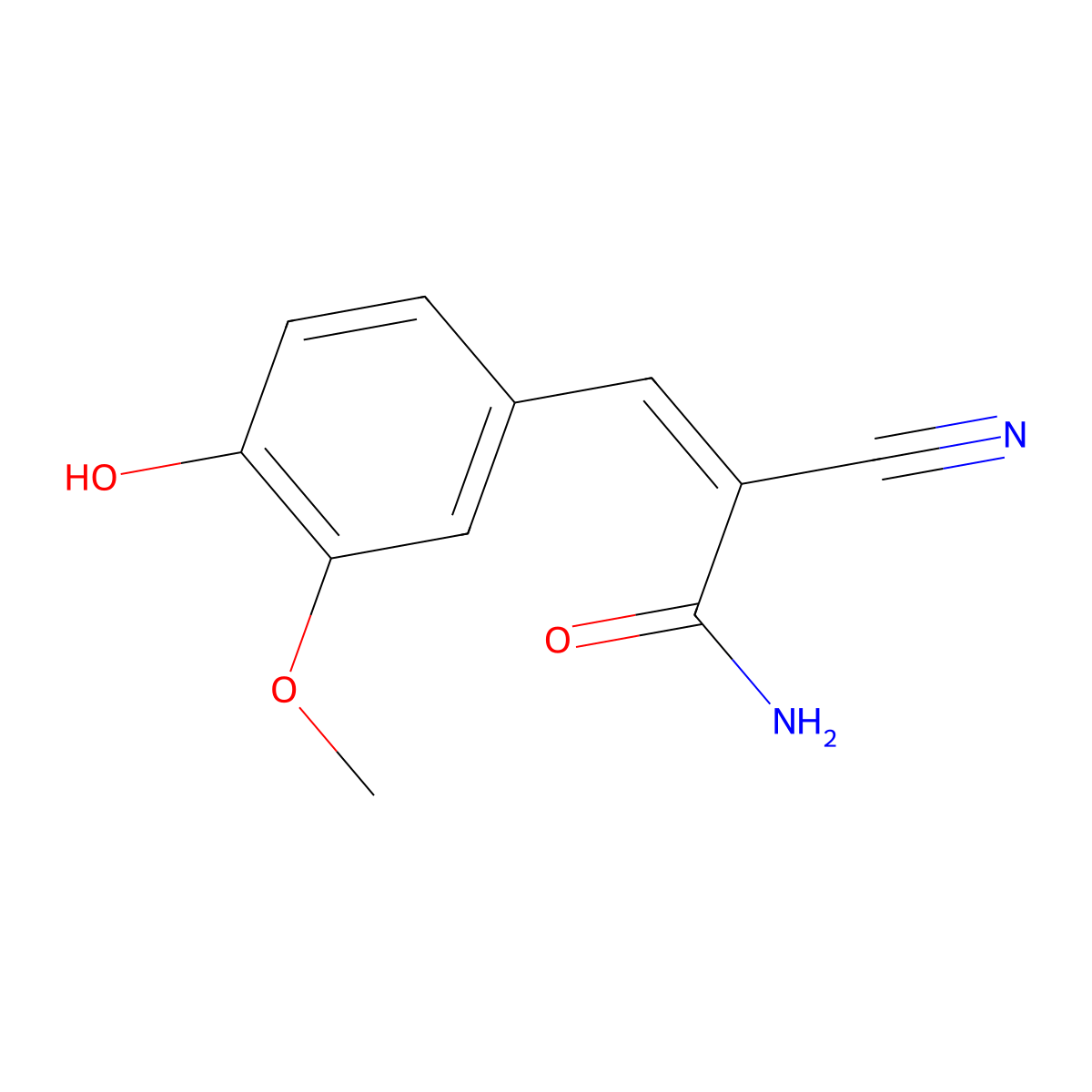 (2E)-2-cyano-3-(4-hydroxy-3-methoxyphenyl)prop-2-enamide molecular structure, CAS 138175-49-2