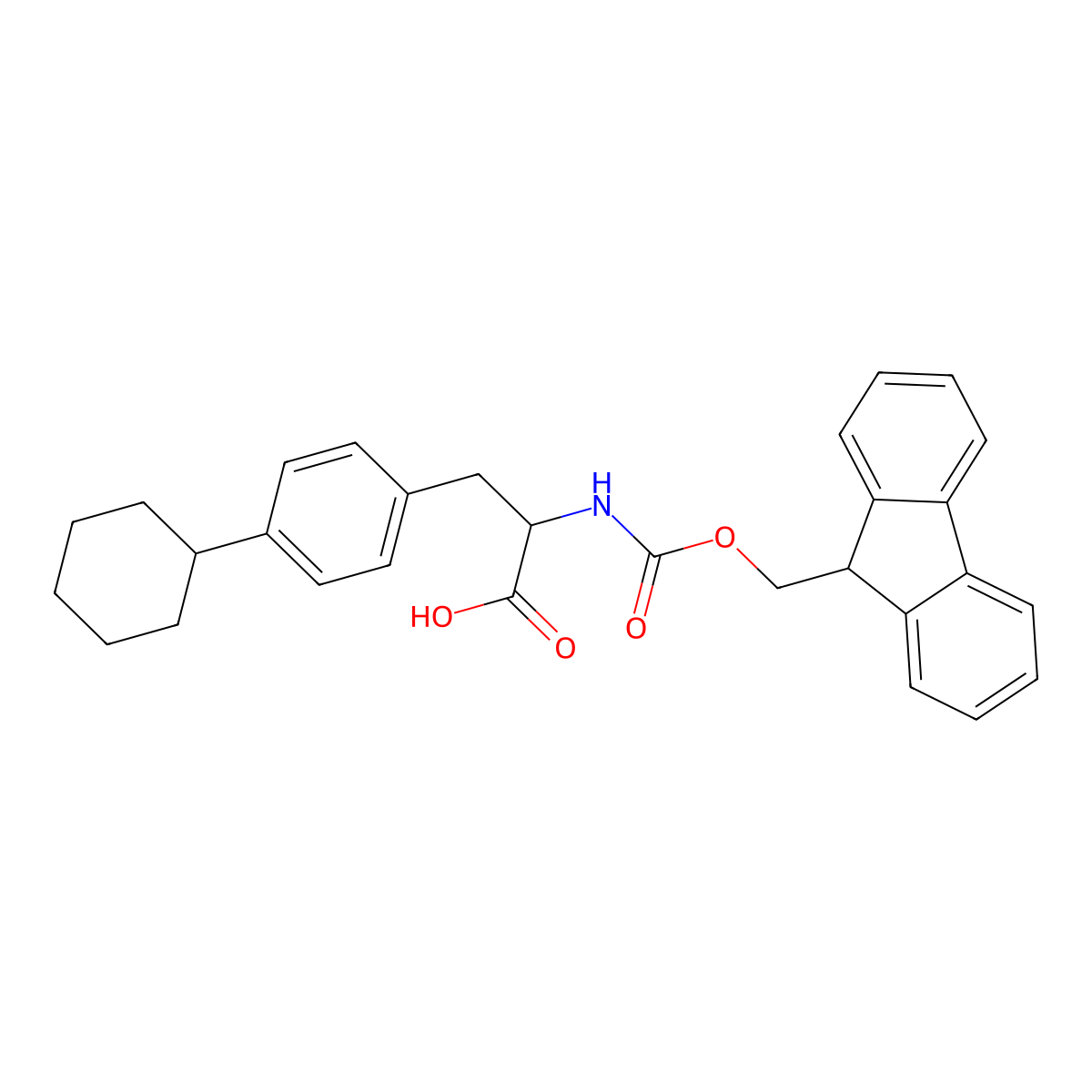 (S)-2-((((9H-Fluoren-9-yl)methoxy)carbonyl)amino)-3-(4-cyclohexylphenyl)propanoic acid molecular structure, CAS 1381801-21-3