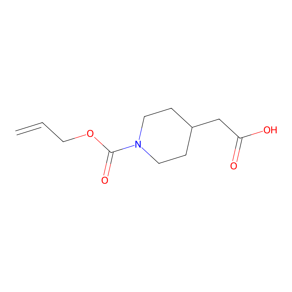 2-(1-((Prop-2-en-1-yloxy)carbonyl)piperidin-4-yl)acetic acid molecular structure, CAS 1381802-24-9