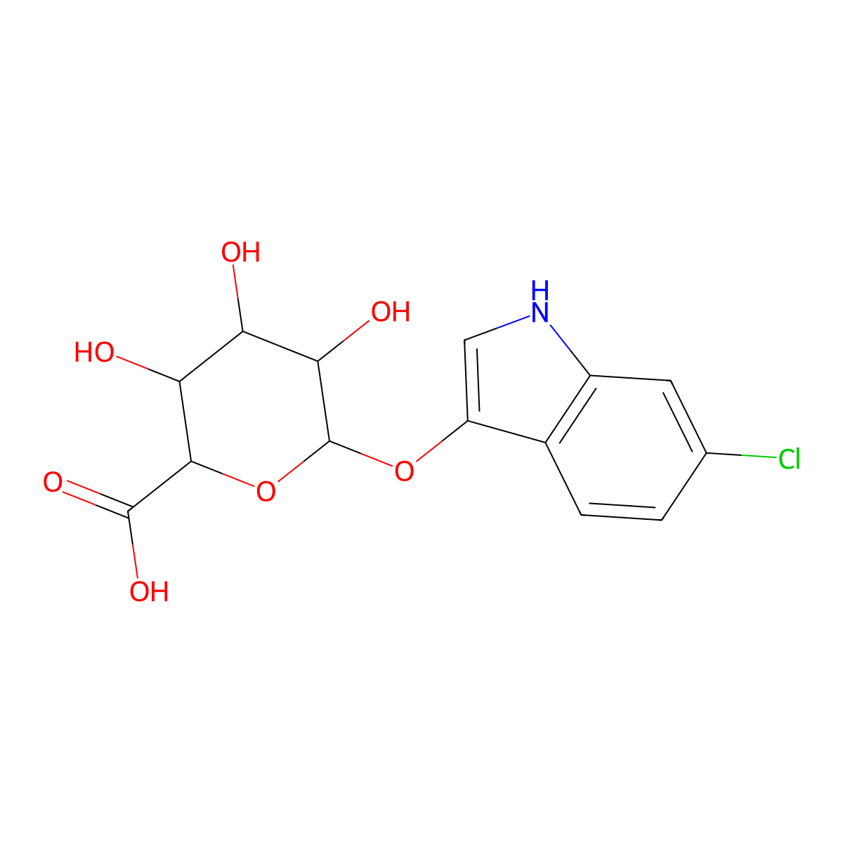 (2S,3S,4S,5R,6S)-6-((6-Chloro-1H-indol-3-yl)oxy)-3,4,5-trihydroxytetrahydro-2H-pyran-2-carboxylic acid molecular structure, CAS 138182-19-1