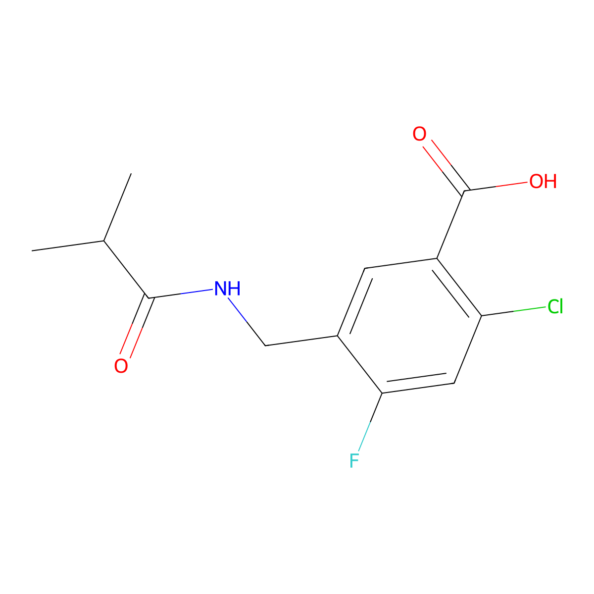 2-Chloro-4-fluoro-5-(isobutyramidomethyl)benzoic acid molecular structure, CAS 1381846-28-1