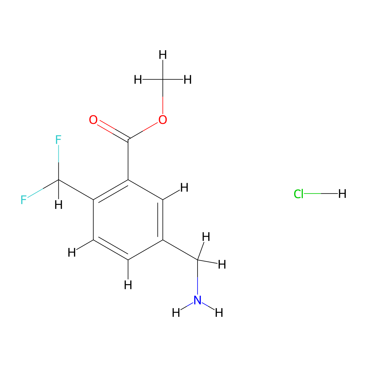 Methyl 5-(aminomethyl)-2-(difluoromethyl)benzoate hydrochloride molecular structure, CAS 1381846-30-5