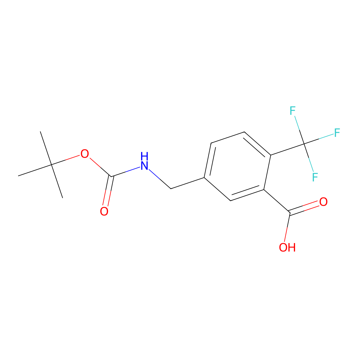5-(((Tert-butoxycarbonyl)amino)methyl)-2-(trifluoromethyl)benzoic acid molecular structure, CAS 1381846-32-7