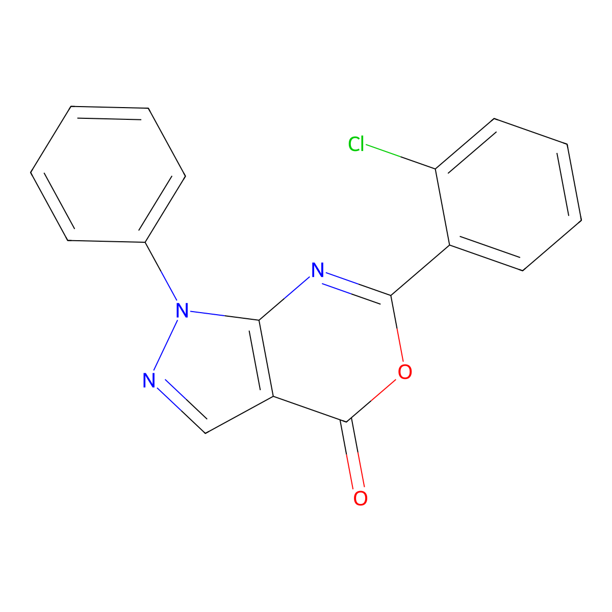 Pyrazolo(3,4-d)(1,3)oxazin-4(1H)-one, 6-(2-chlorophenyl)-1-phenyl- molecular structure, CAS 138187-98-1