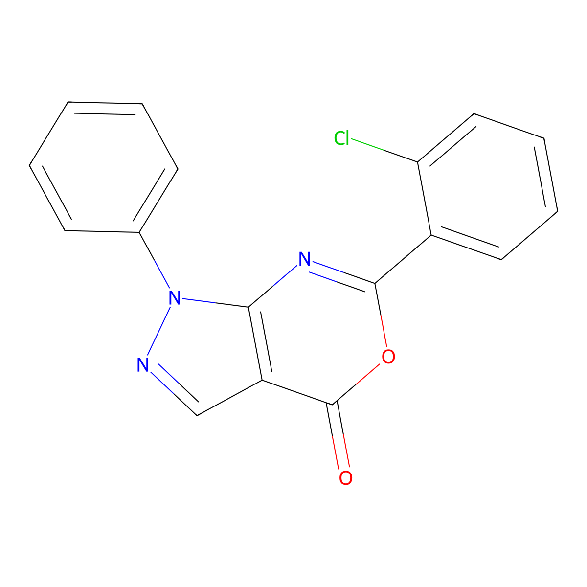Pyrazolo(3,4-d)(1,3)oxazin-4(1H)-one, 6-(2-chlorophenyl)-1-phenyl- molecular structure, CAS 138187-98-1