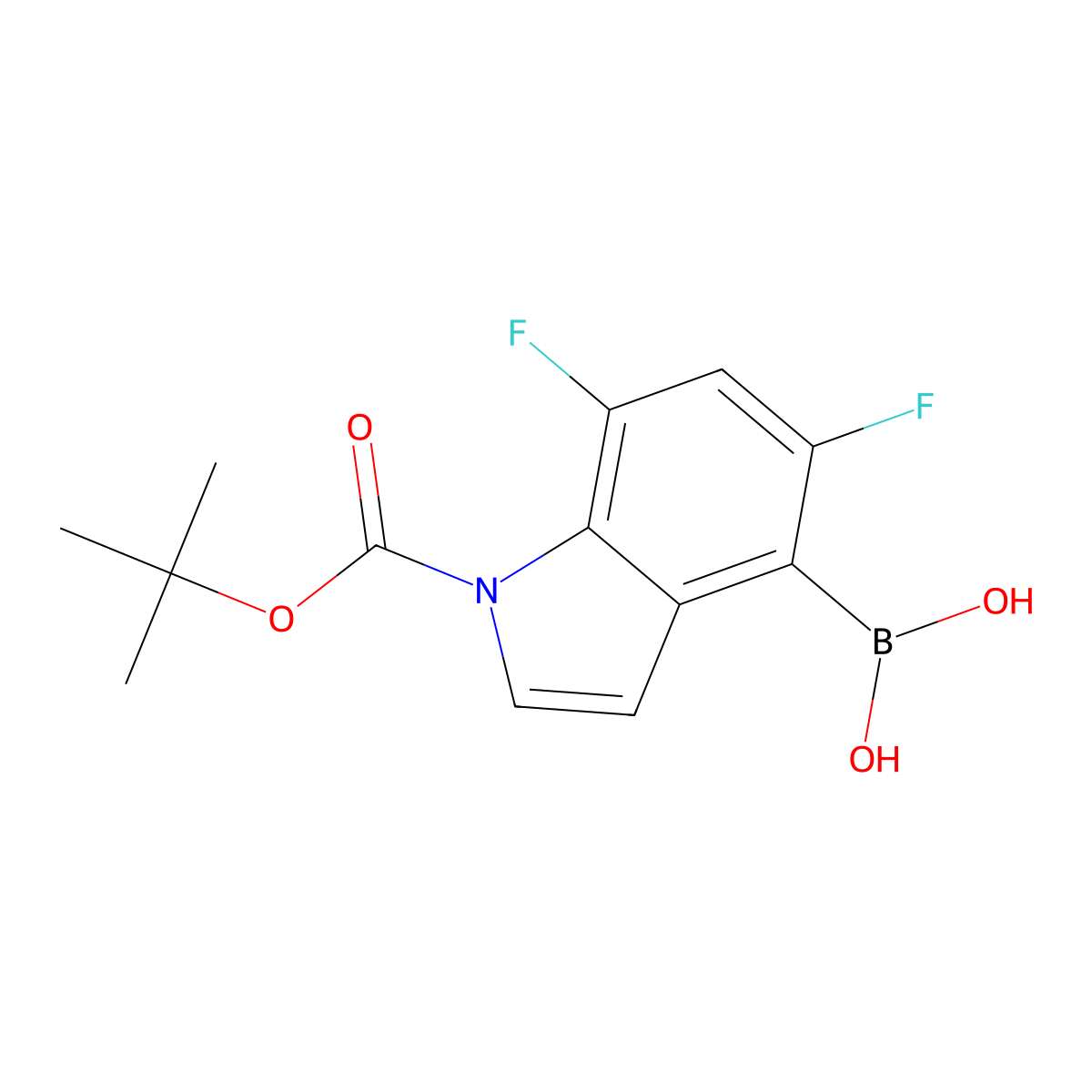 1H-Indole-1-carboxylic acid, 4-borono-5,7-difluoro-, 1-(1,1-dimethylethyl) ester molecular structure, CAS 1381878-52-9
