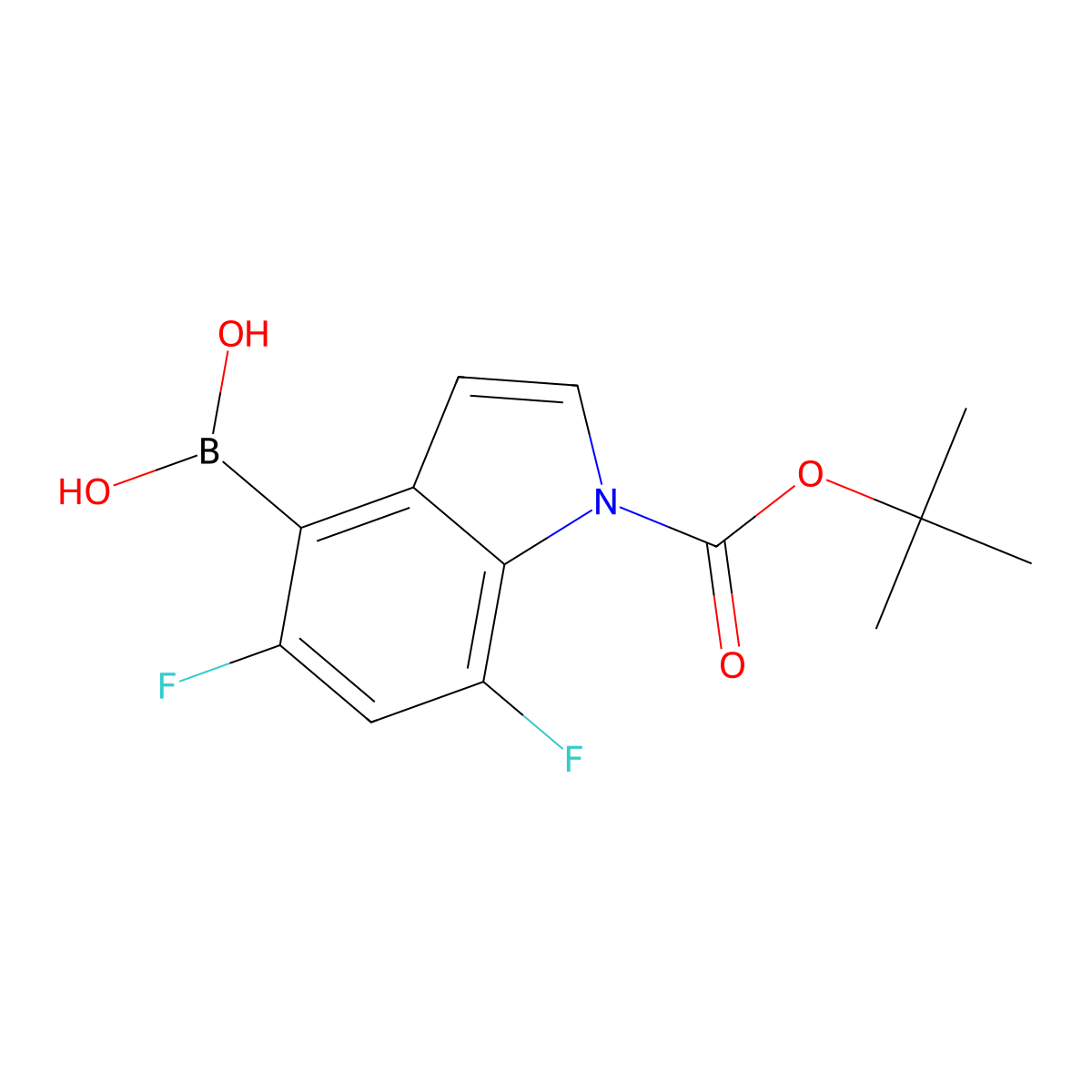 1H-Indole-1-carboxylic acid, 4-borono-5,7-difluoro-, 1-(1,1-dimethylethyl) ester molecular structure, CAS 1381878-52-9