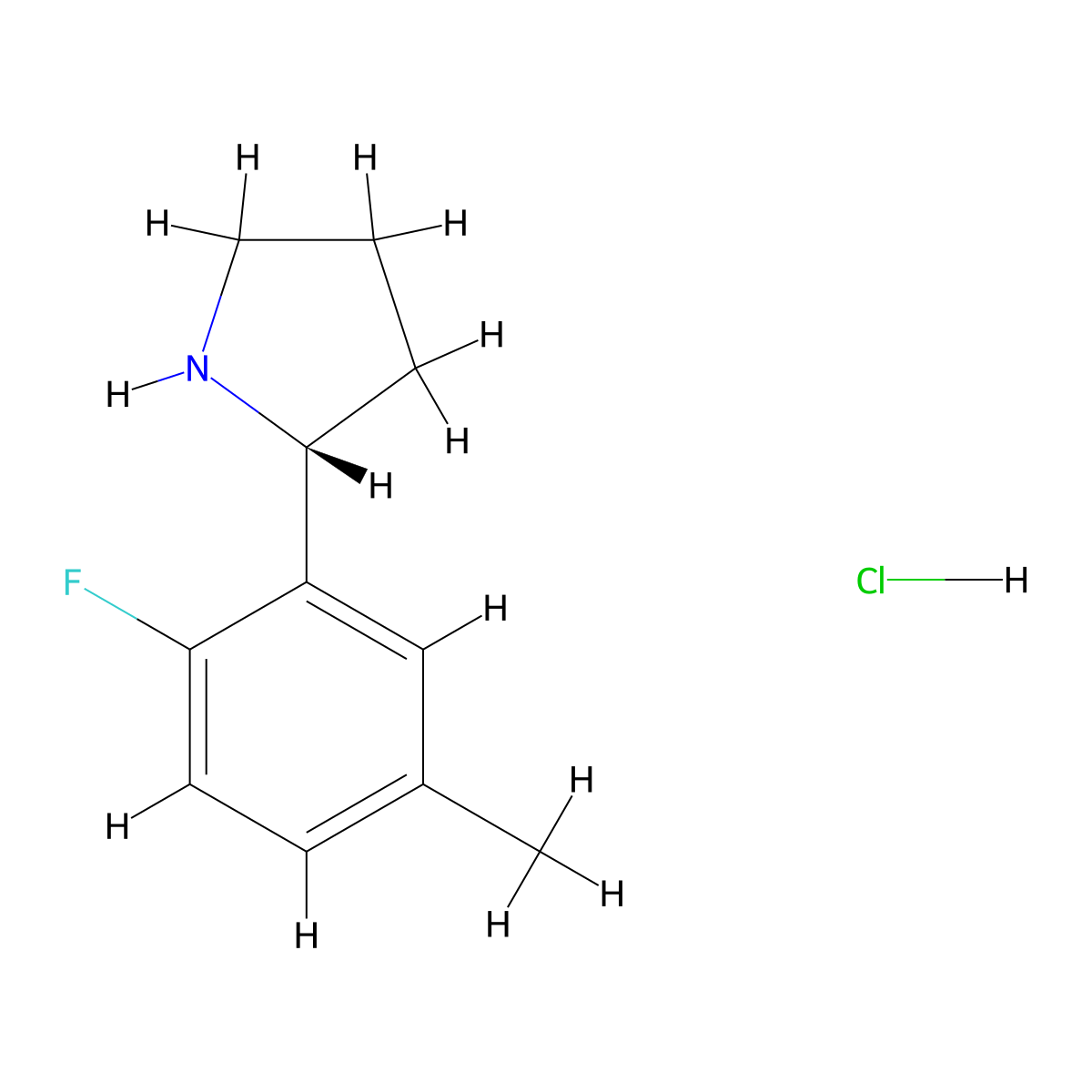 (R)-2-(2-Fluoro-5-methylphenyl)pyrrolidine hydrochloride molecular structure, CAS 1381928-42-2