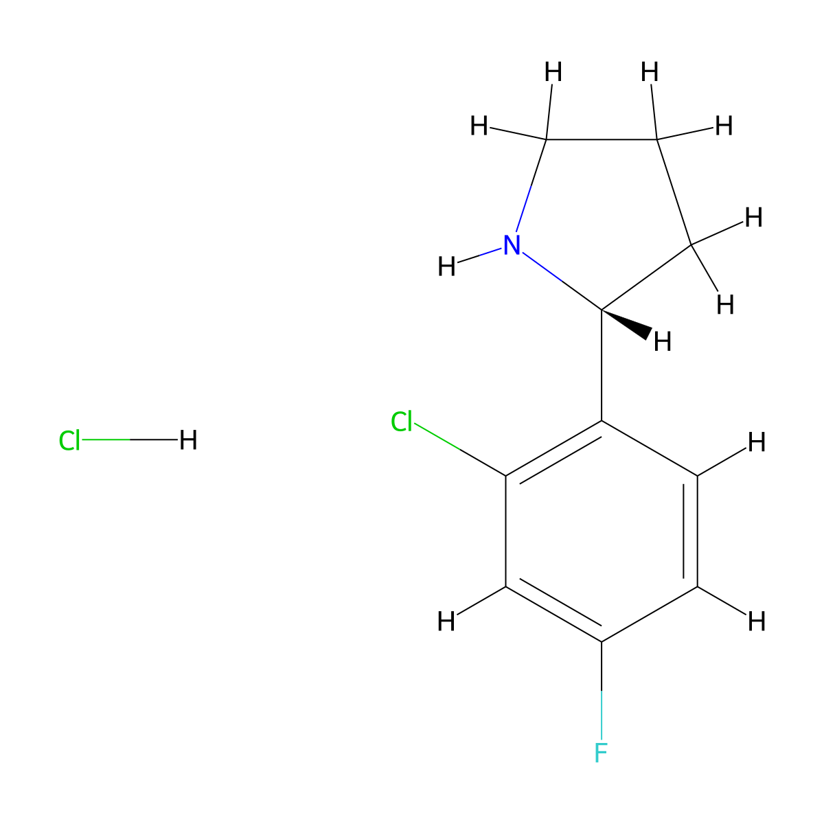(R)-2-(2-chloro-4-fluorophenyl)pyrrolidine hydrochloride molecular structure, CAS 1381929-04-9