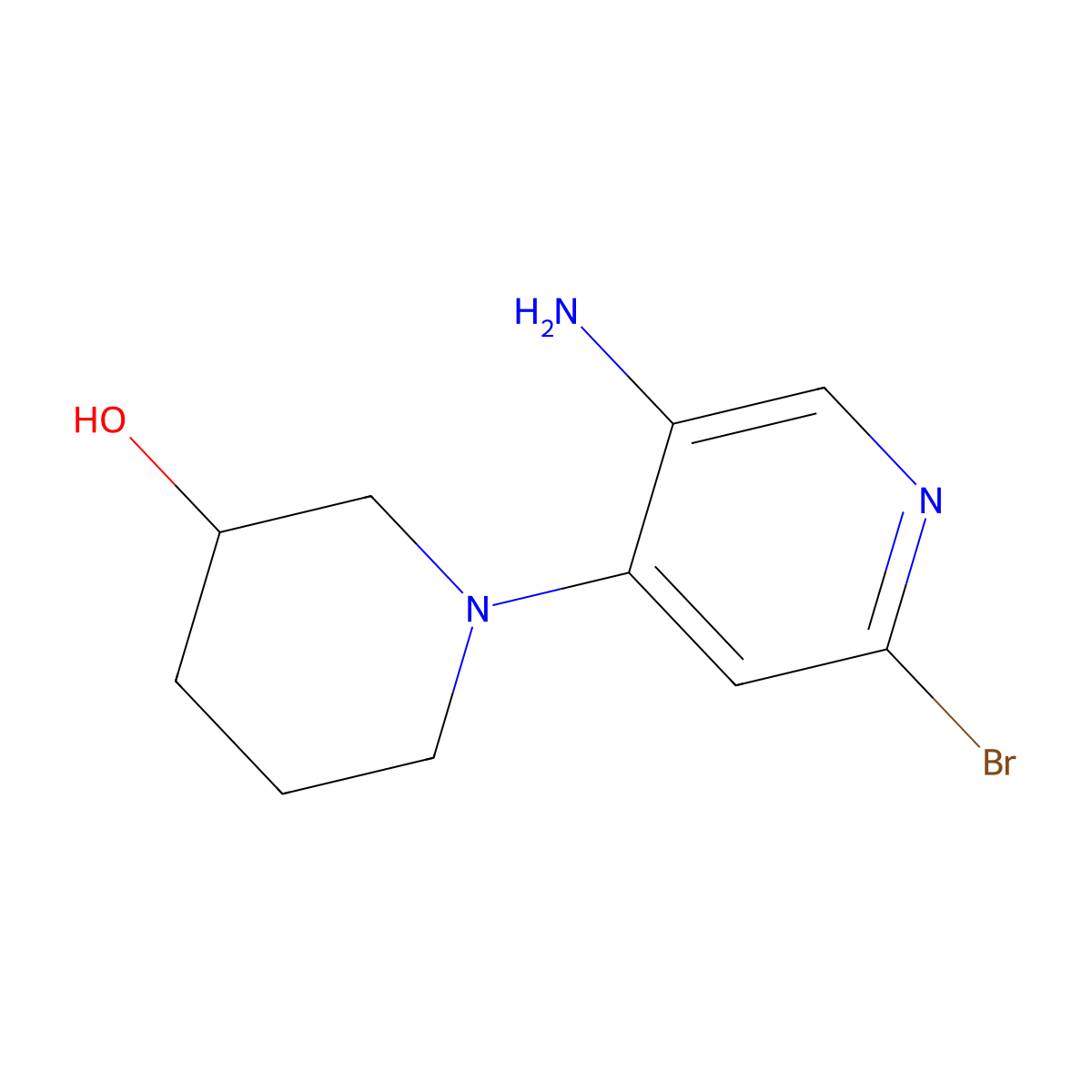 2-Bromo-5-amino-4-(3-hydroxypiperidin-1-yl)pyridine molecular structure, CAS 1381933-17-0