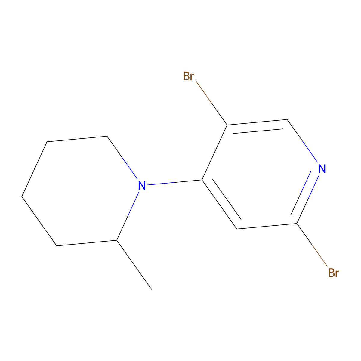 2,5-Dibromo-4-(2-methylpiperidin-1-yl)pyridine molecular structure, CAS 1381933-51-2