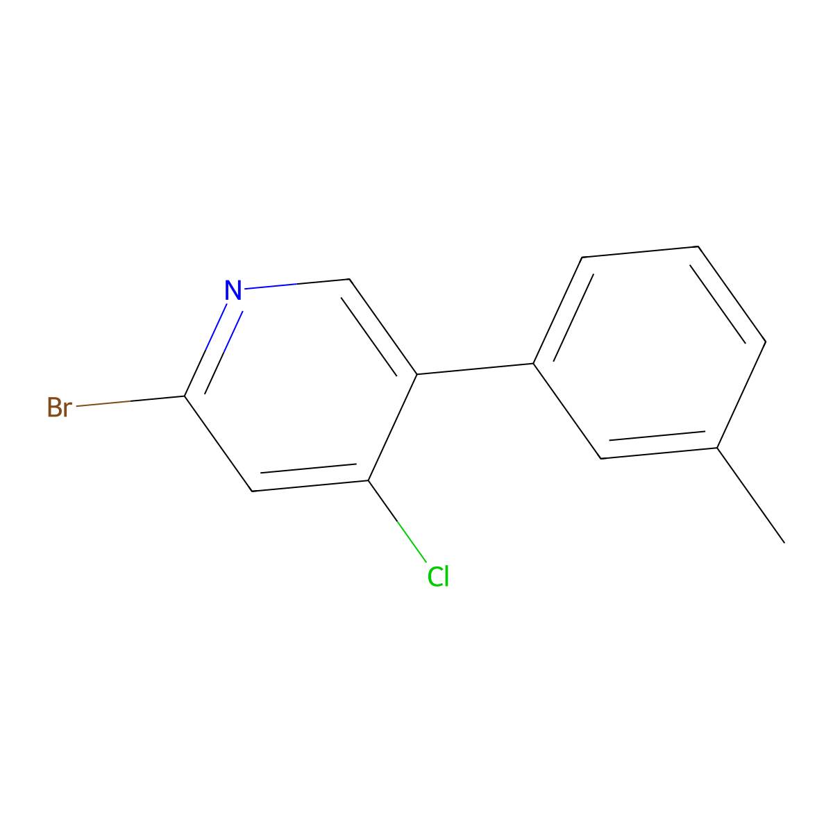 2-Bromo-4-chloro-5-(3-tolyl)pyridine molecular structure, CAS 1381933-58-9