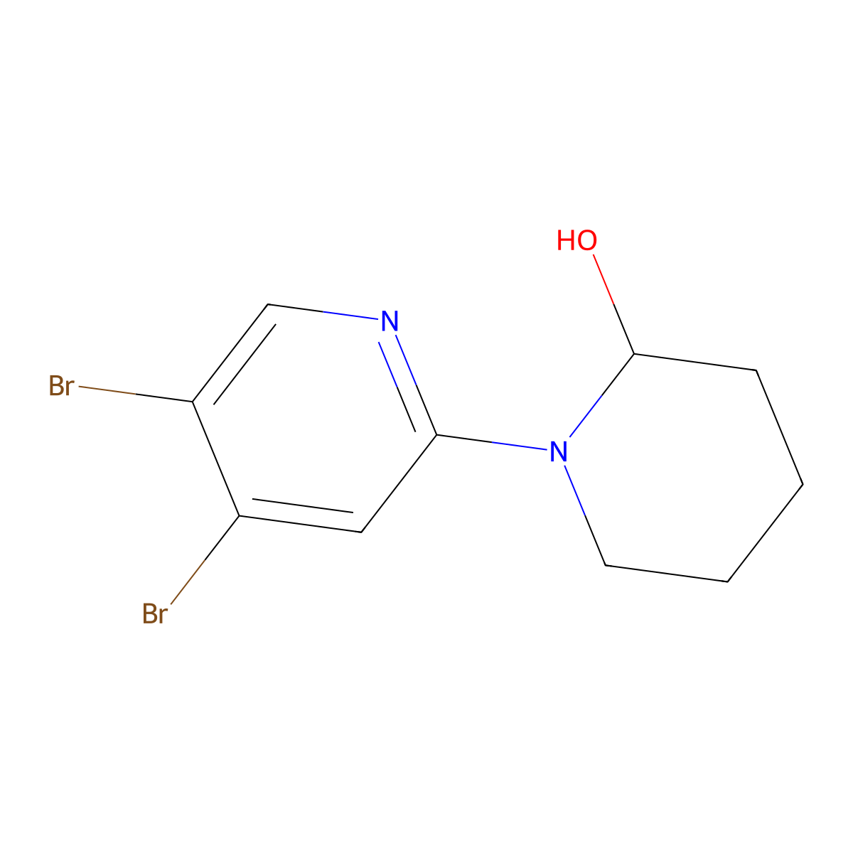3,4-Dibromo-6-(2-hydroxypiperidin-1-yl)pyridine molecular structure, CAS 1381933-88-5