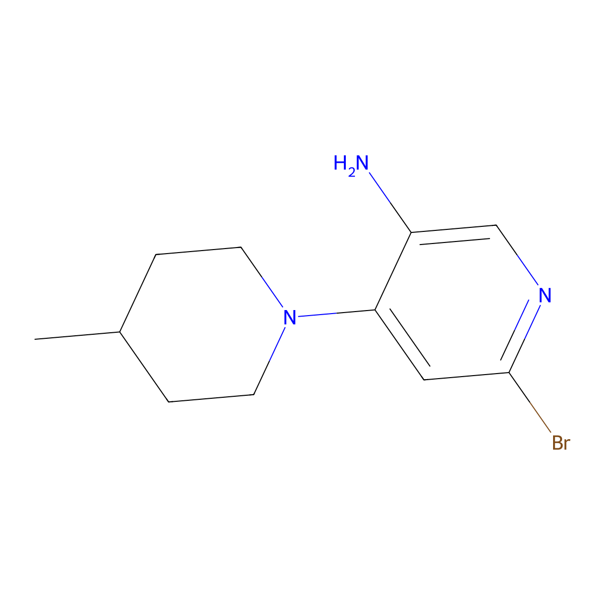 2-Bromo-5-amino-4-(4-methylpiperidin-1-yl)pyridine molecular structure, CAS 1381933-91-0