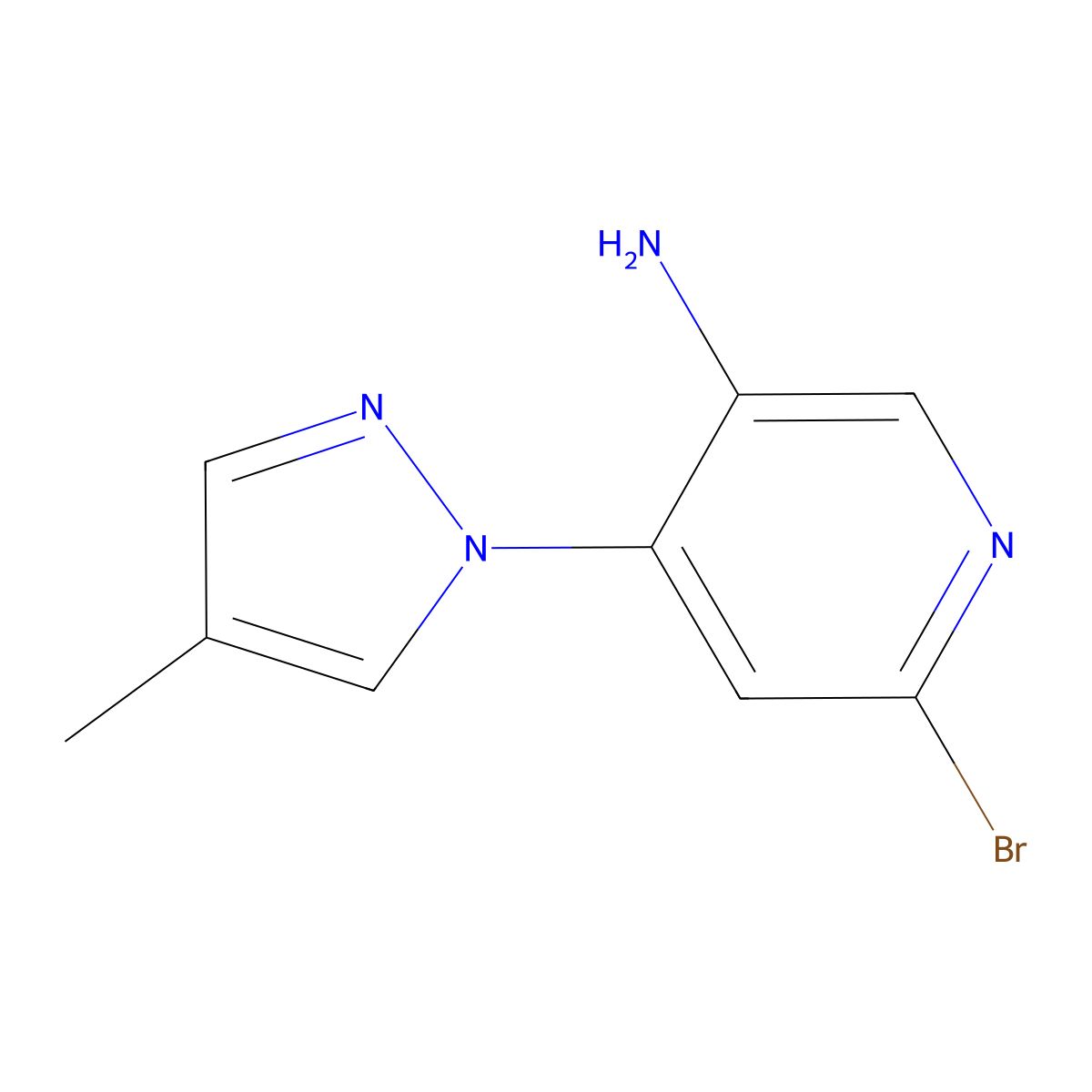 2-Bromo-5-amino-4-(4-methyl-1H-pyrazol-1-yl)pyridine molecular structure, CAS 1381933-98-7