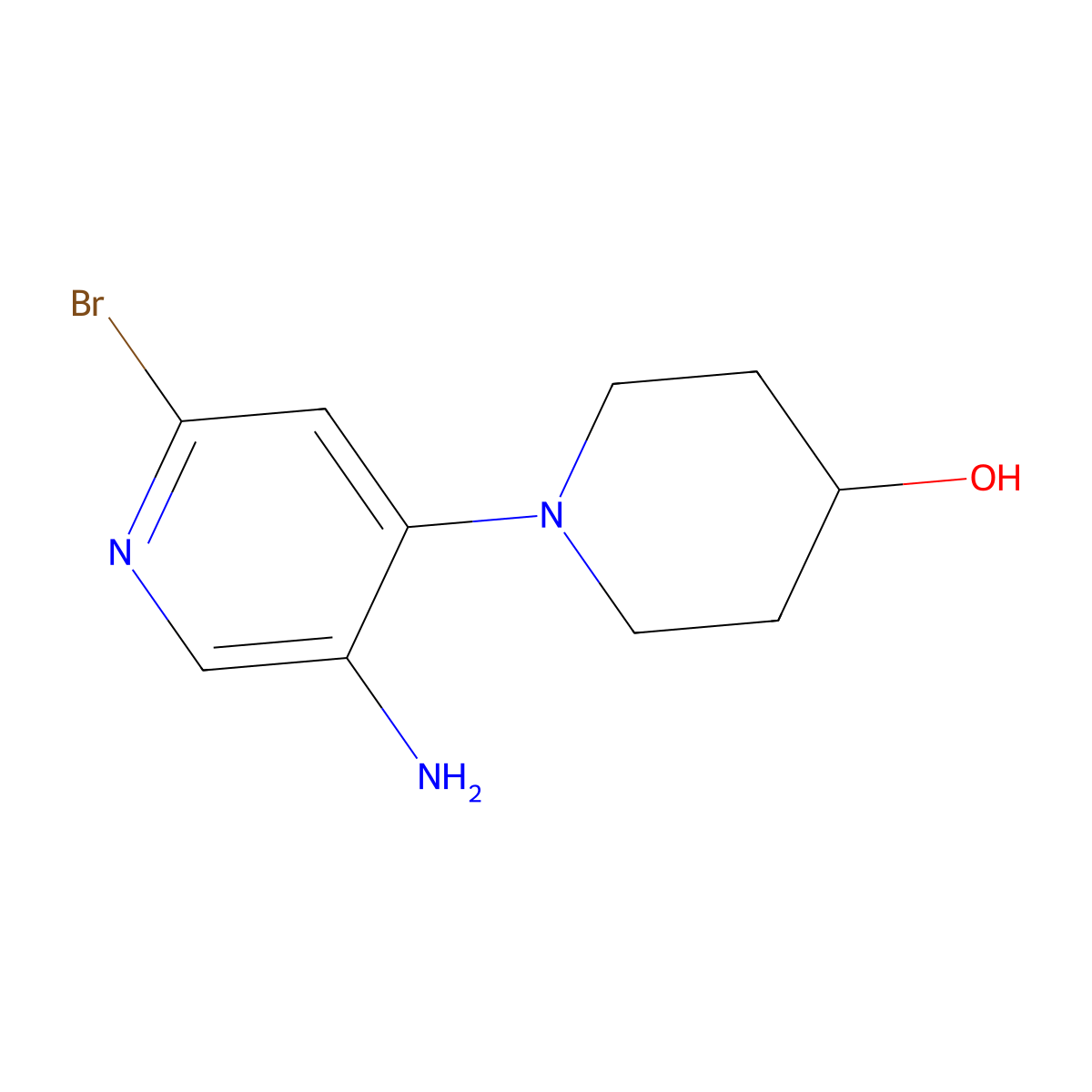 2-Bromo-5-amino-4-(4-hydroxypiperidin-1-yl)pyridine molecular structure, CAS 1381934-22-0