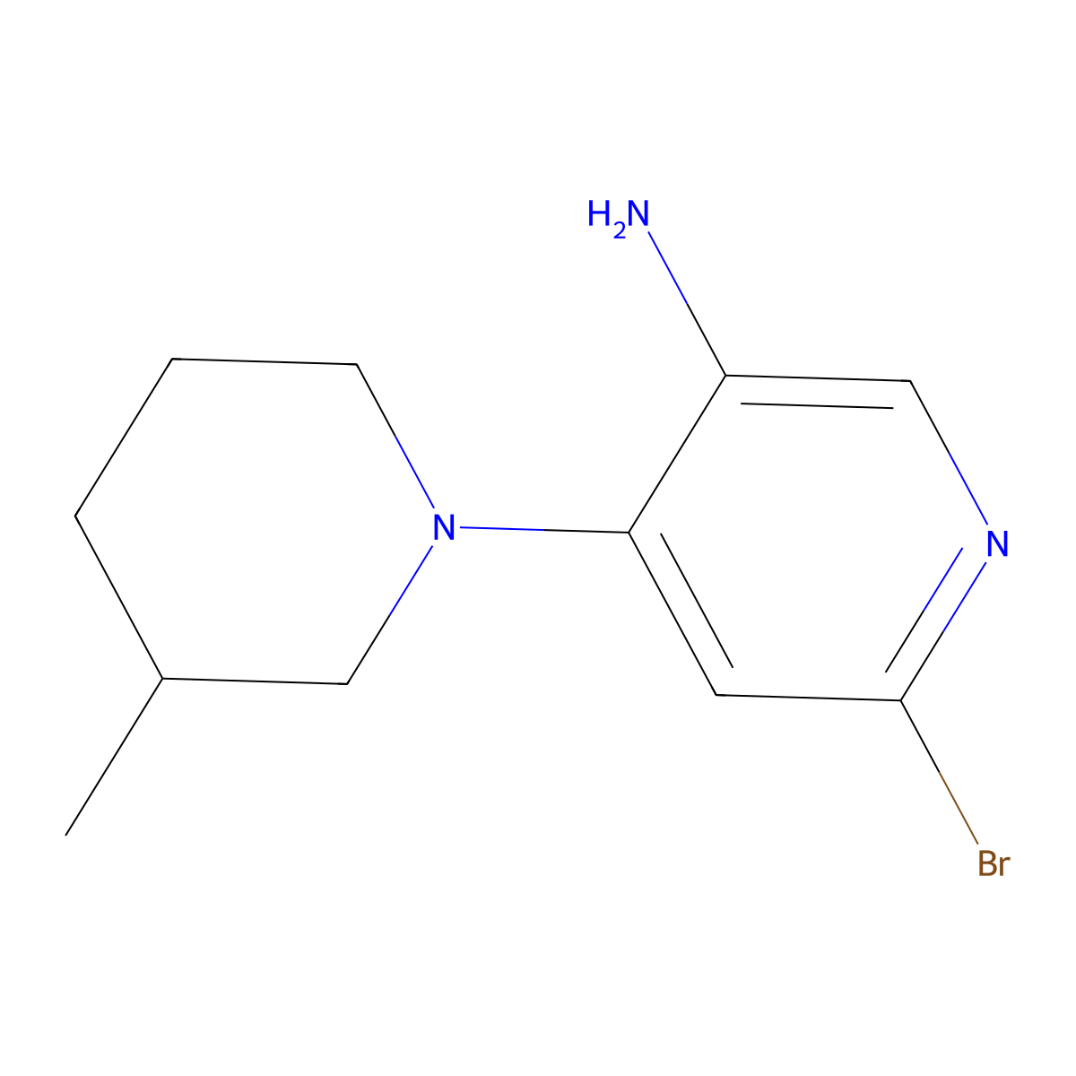 2-Bromo-5-amino-4-(3-methylpiperidin-1-yl)pyridine molecular structure, CAS 1381934-67-3