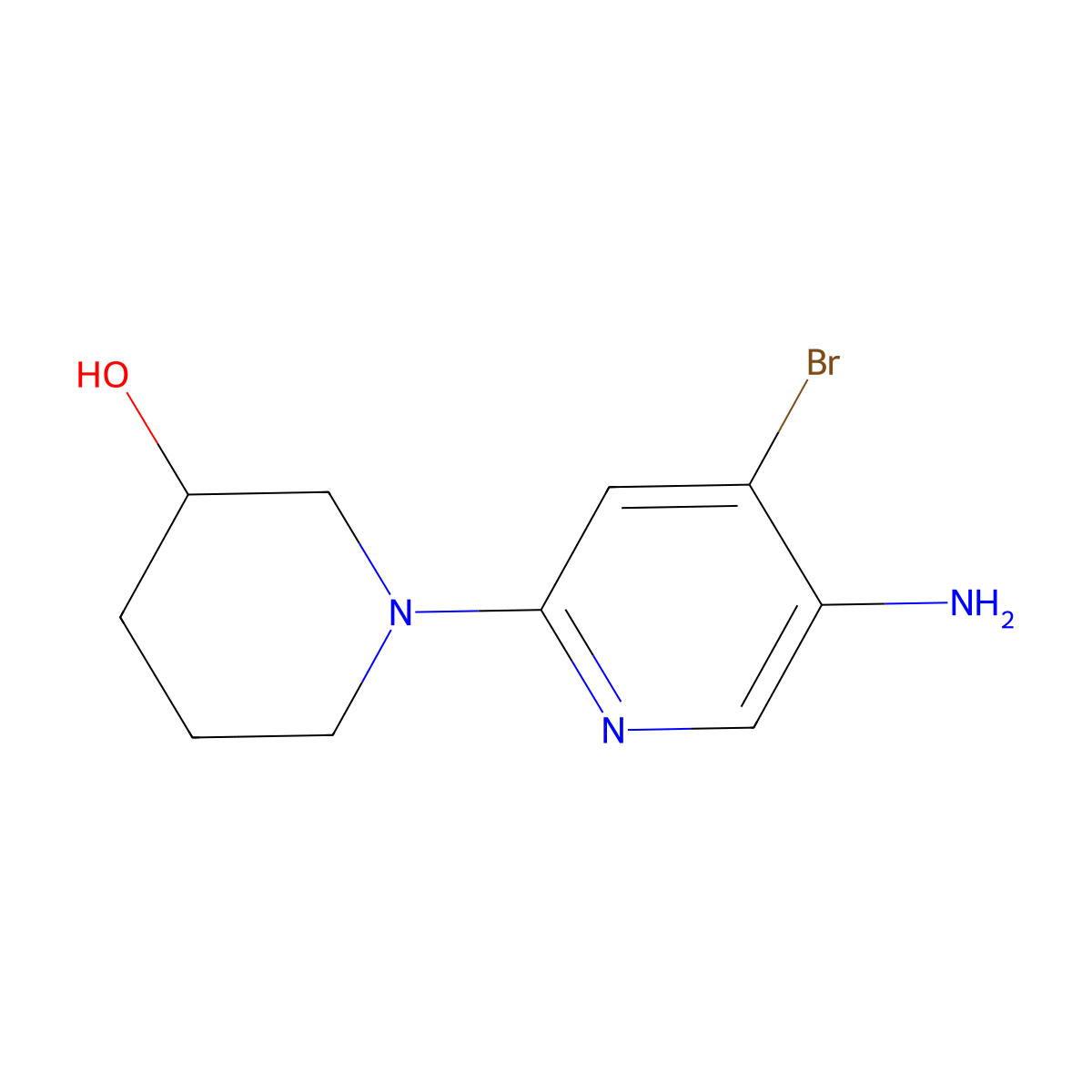 4-Bromo-3-amino-6-(3-hydroxypiperidin-1-yl)pyridine molecular structure, CAS 1381935-50-7