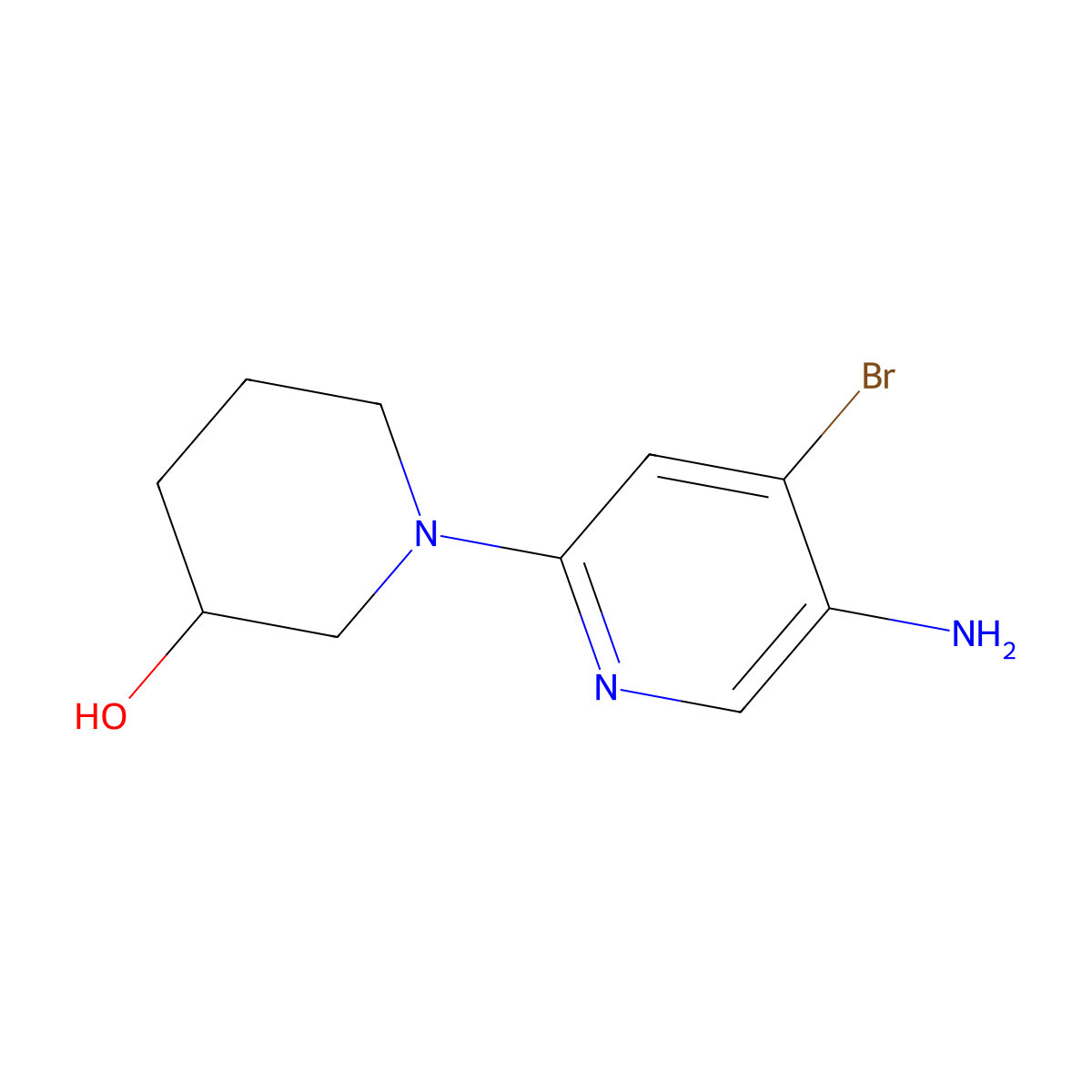 4-Bromo-3-amino-6-(3-hydroxypiperidin-1-yl)pyridine molecular structure, CAS 1381935-50-7