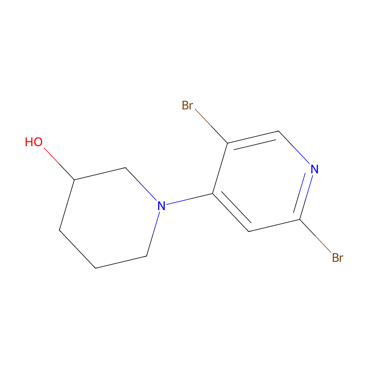 2,5-Dibromo-4-(3-hydroxypiperidin-1-yl)pyridine molecular structure, CAS 1381935-55-2