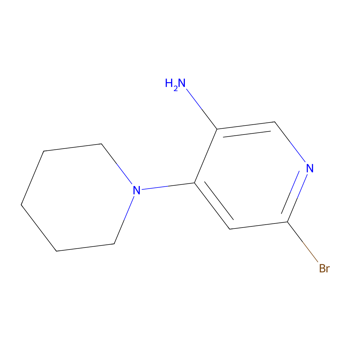 2-Bromo-5-amino-4-(piperidin-1-yl)pyridine molecular structure, CAS 1381935-57-4