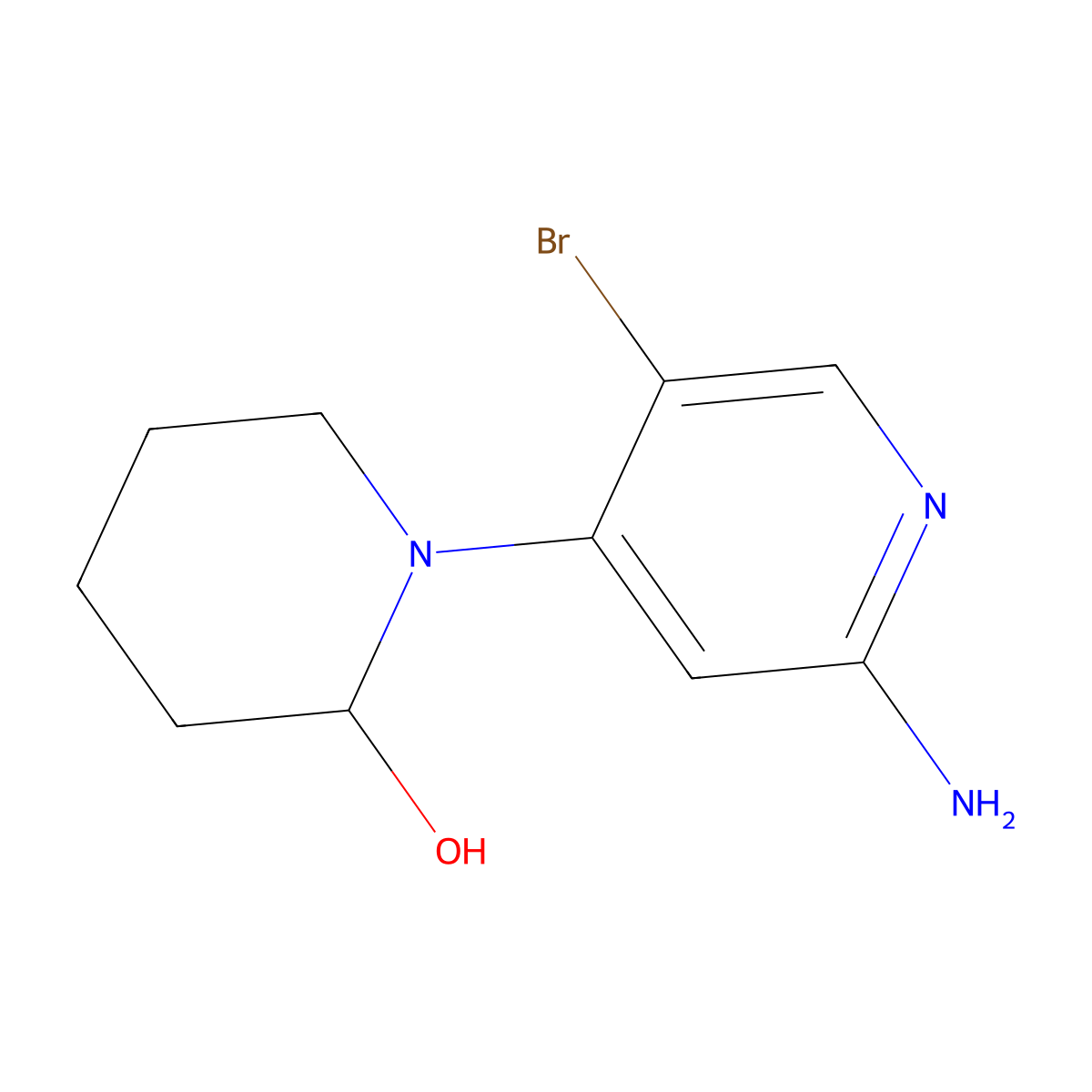 5-Bromo-2-amino-4-(2-hydroxypiperidin-1-yl)pyridine molecular structure, CAS 1381936-13-5