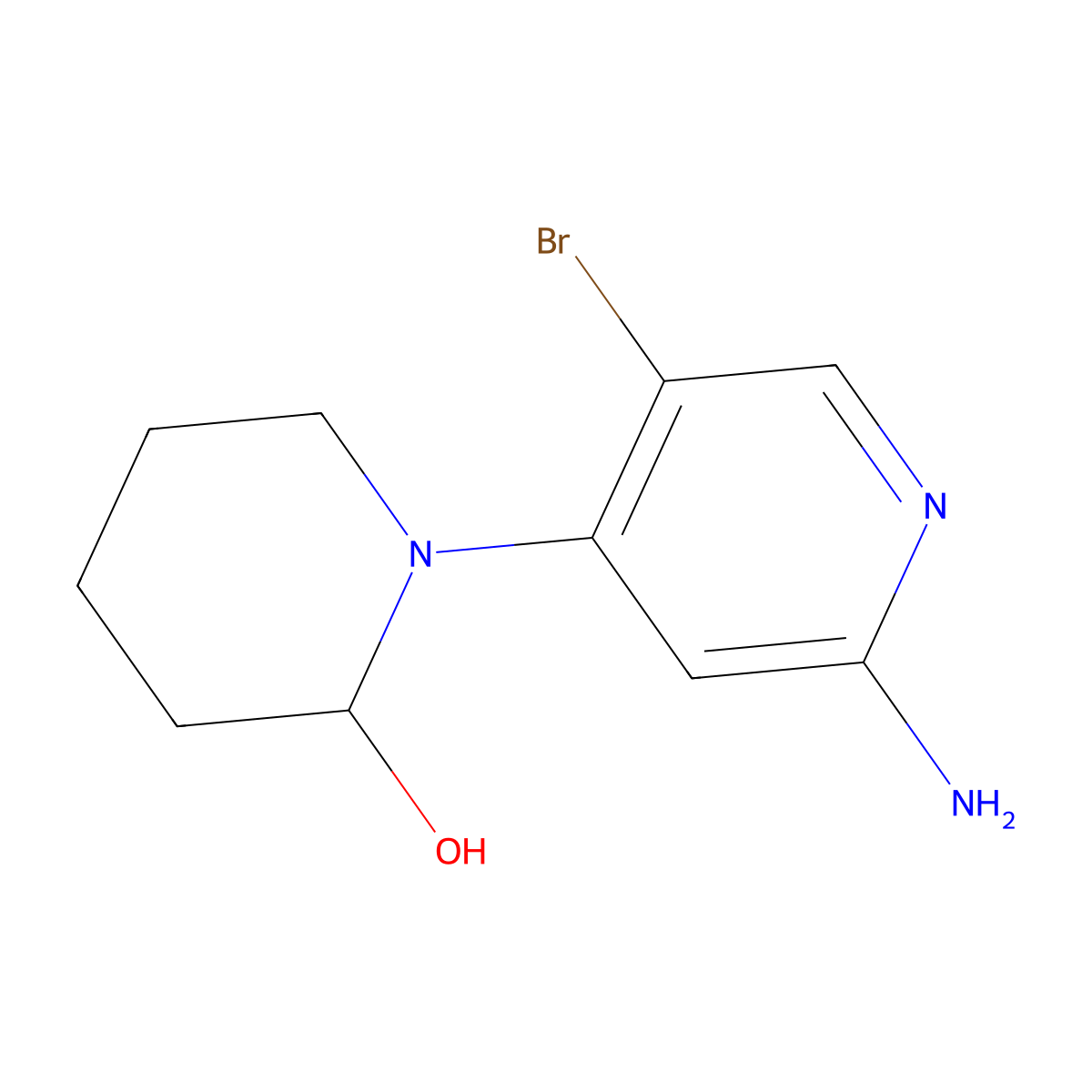 5-Bromo-2-amino-4-(2-hydroxypiperidin-1-yl)pyridine molecular structure, CAS 1381936-13-5