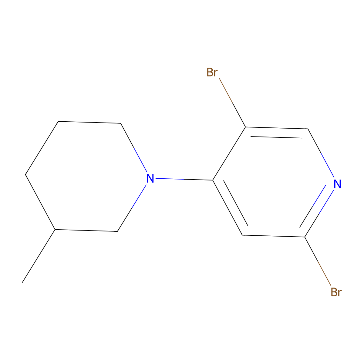 2,5-Dibromo-4-(3-methylpiperidin-1-yl)pyridine molecular structure, CAS 1381936-82-8