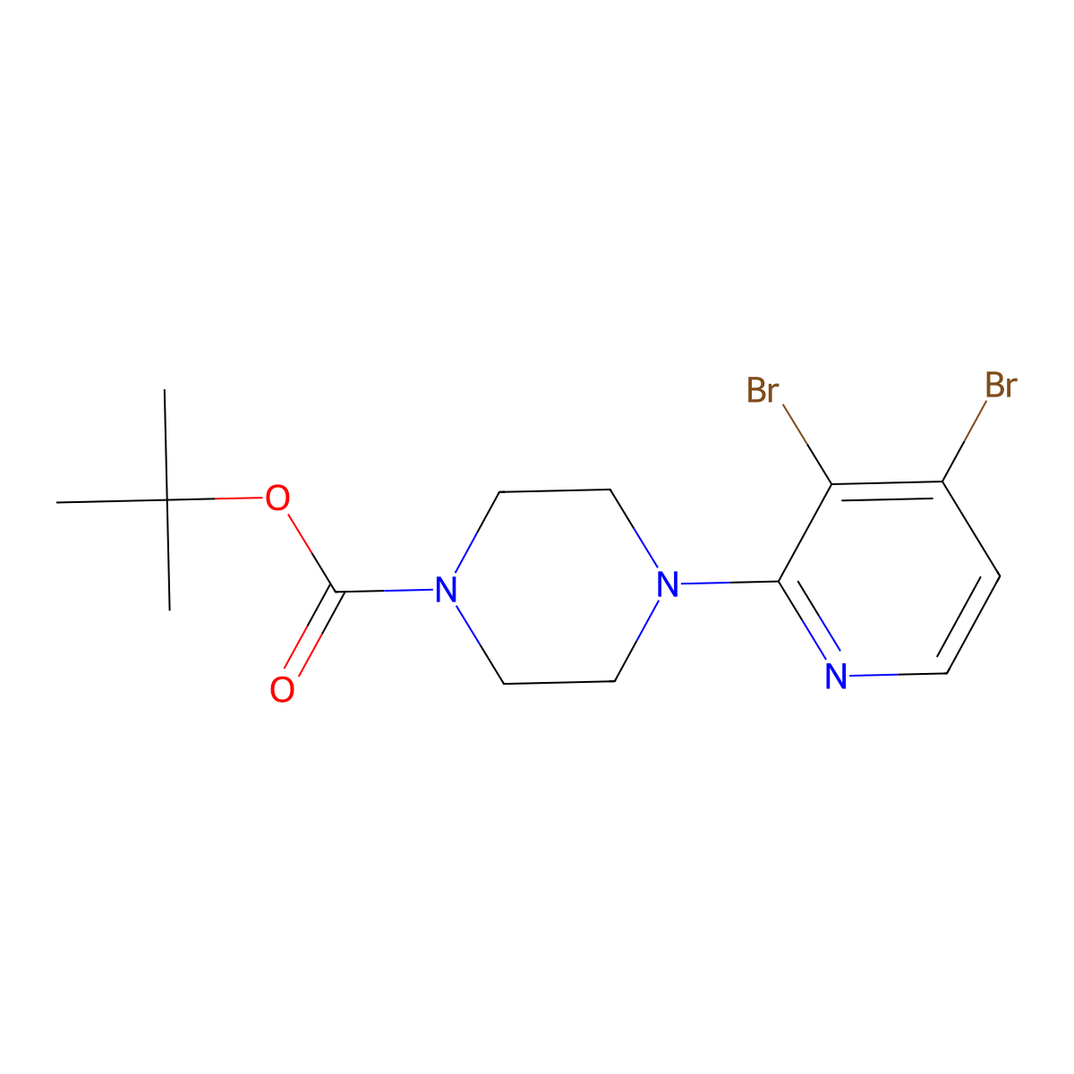 3,4-Dibromo-2-(N-Boc-piperazin-1-yl)pyridine molecular structure, CAS 1381936-88-4