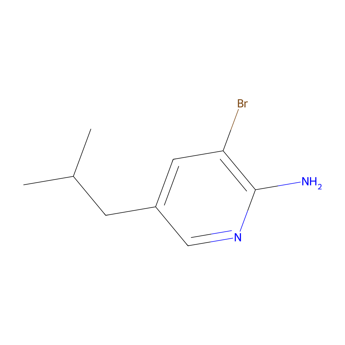 3-Bromo-5-isobutylpyridin-2-amine molecular structure, CAS 1381936-92-0