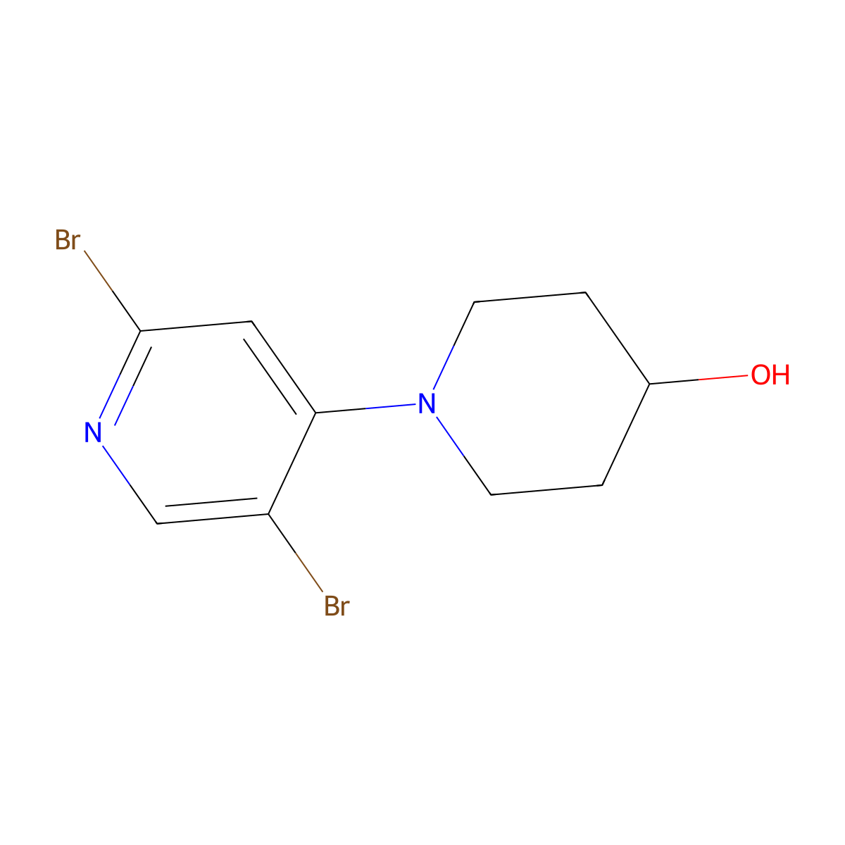 2,5-Dibromo-4-(4-hydroxypiperidin-1-yl)pyridine molecular structure, CAS 1381937-05-8
