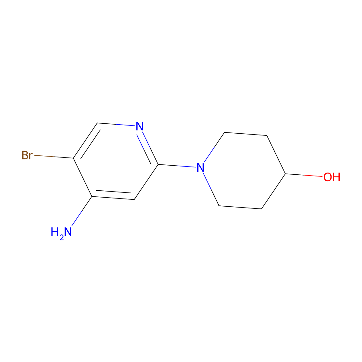 5-Bromo-2-(4-hydroxypiperidin-1-YL)pyridin-4-amine molecular structure, CAS 1381937-97-8
